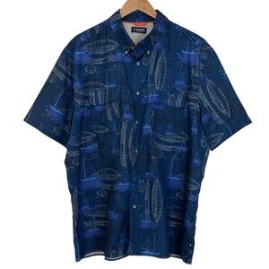Chaps Sailboat Vented Short Sleeve Button Front Shirt